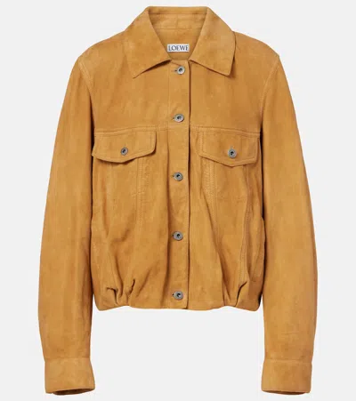 Loewe Gathered Suede Jacket In Brown