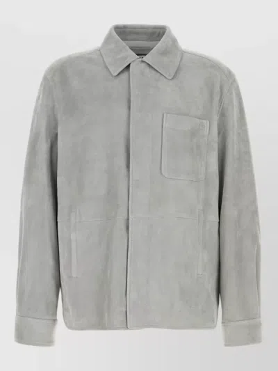 Loewe Suede Jacket Buttoned Cuffs Front Pocket In Gray
