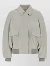 Loewe Suede Jacket Collared Design Flap Pockets In Gray
