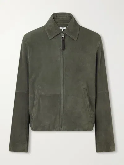 Loewe Zip-up Jacket In Suede Lambskin In Green