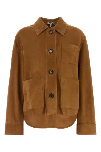 Loewe Suede Jacket In Tan