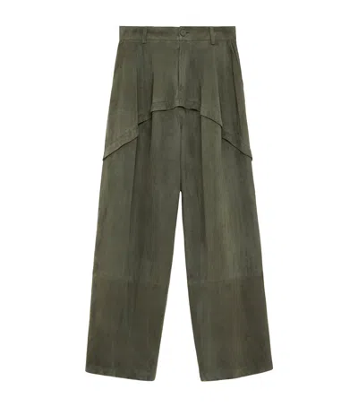 Loewe Suede Layered Trousers In Green