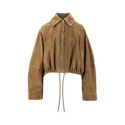 Loewe Suede Leather Balloon Jacket In Green