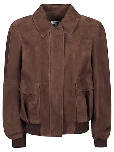 Loewe Suede Leather Bomber Jacket In Brown