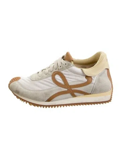 Pre-owned Loewe Suede Leather Trim Embellishment Athletic Sneakers In Neutrals