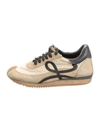 Pre-owned Loewe Suede Leather Trim Embellishment Athletic Sneakers In Neutrals