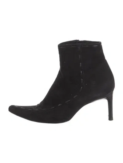 Pre-owned Loewe Suede Leather Trim Embellishment Boots In Black