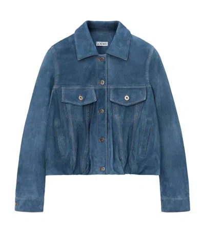 Loewe Suede Relaxed Jacket In Blue