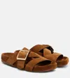 Loewe Ease Buckle Slides In Calfskin Suede In Brown