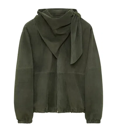 Loewe Suede Scarf-detail Jacket In Green