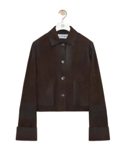 Loewe Suede Sheepskin Leather Fold-over Jacket In Brown