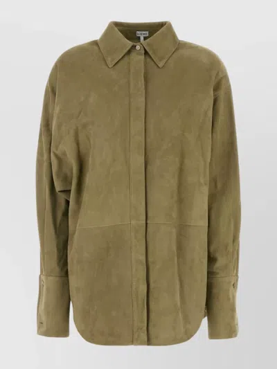 Loewe Draped Suede Shirt In Green