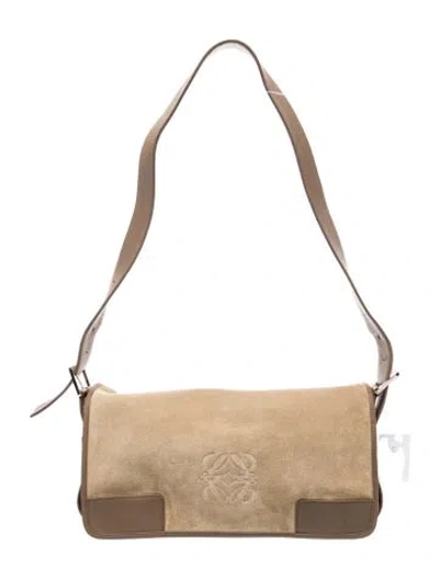 Pre-owned Loewe Suede Shoulder Bag Medium Vintage In Neutral