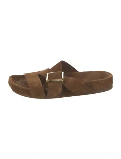 Pre-owned Loewe Suede Slides In Brown