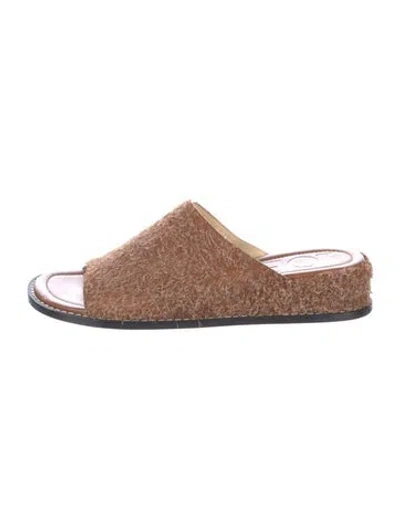 Pre-owned Loewe Suede Slides In Brown