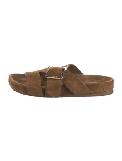Pre-owned Loewe Suede Slides In Brown
