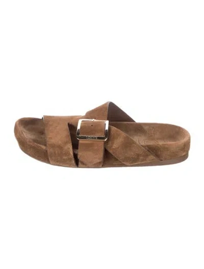 Pre-owned Loewe Suede Slides In Brown
