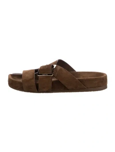 Pre-owned Loewe Suede Slides In Brown