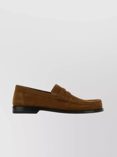 Loewe Suede Stitched Penny Loafers In Tabacco
