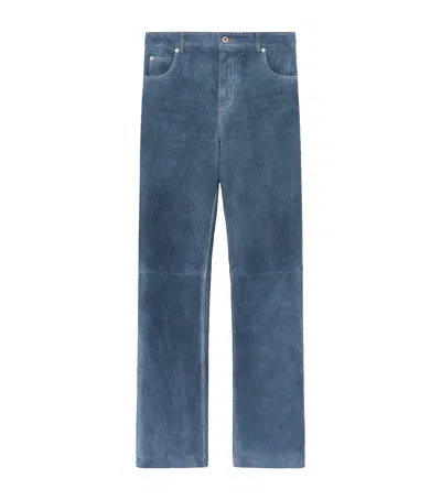 Loewe Suede Straight Jeans In Blue