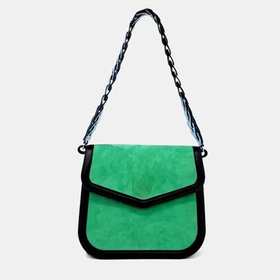 Pre-owned Loewe Suede V Flap Bag In Green
