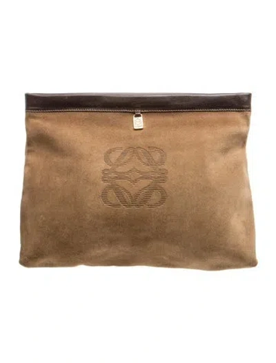 Pre-owned Loewe Suede Vintage Suede Clutch Vintage In Brown