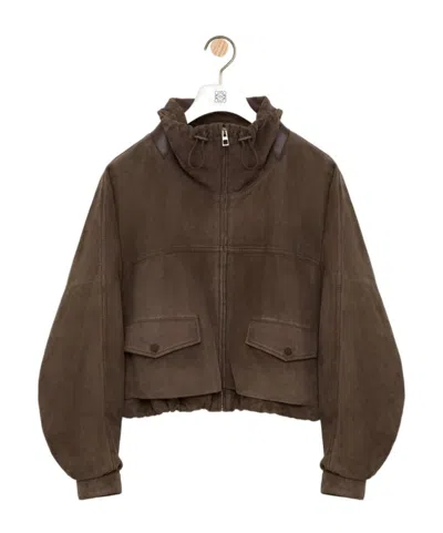 Loewe Suede Zip-up Jacket In Brown