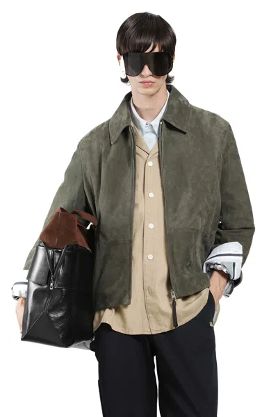 Loewe Suede Zip-up Jacket In Gray