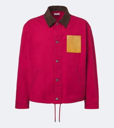 Loewe Suede-trimmed Cotton Canvas Jacket In Burgundy