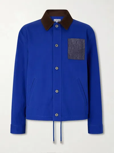Loewe Longsleeve Cotton And Leather Jacket In Blue In Multi