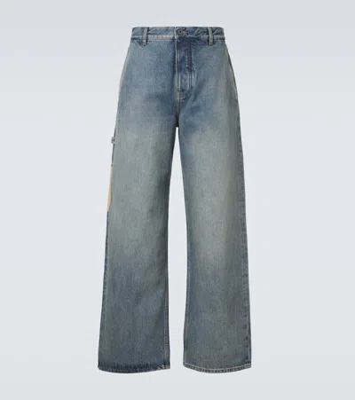 Loewe Suede-trimmed Straight Jeans In Blue