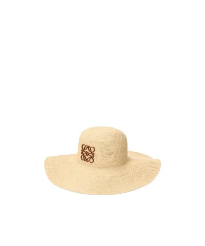 Loewe Sun Hat In Raffia And Calfskin In Pattern