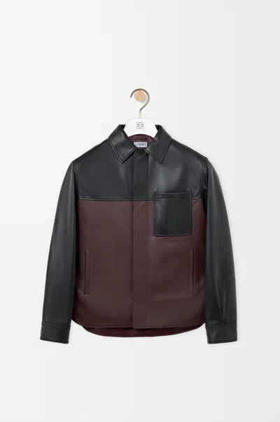 Loewe Leather Overshirt With Contrasting-panels In Brown
