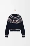 Loewe Womens Navy/multicolor Branded Fairisle-pattern Wool-blend Jumper Xs In Multi