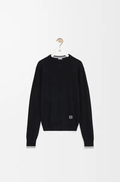 Loewe Wool Crew Neck Sweater Long Sleeves In Black