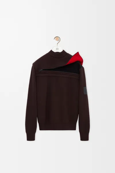 Loewe Panelled Zippered Wool-blend Sweater In Brown
