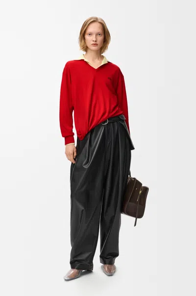 Loewe Asymmetric Draped Embroidered Wool-blend Sweater In Red