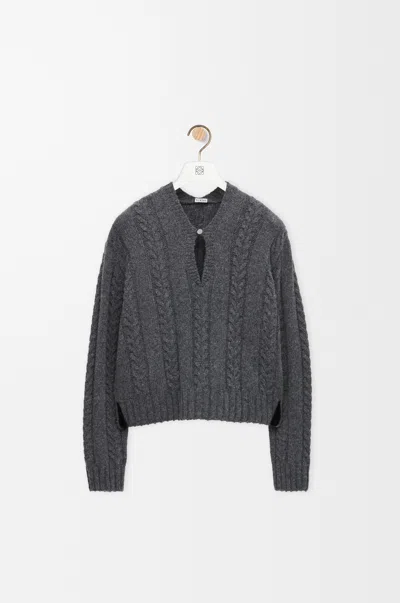 Loewe Womens Grey Keyhole Cable-knit Wool Jumper In Gray