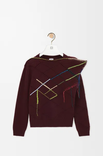 Loewe Wool-blend Contrast-stitch Sweater In Burgundy
