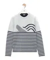 Loewe Embroidered Jacquard-knit Wool-blend Sweater In White/navy Blue