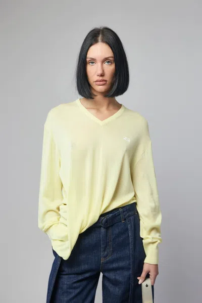 Loewe Wool Blend V Neck Draped Sweater In Yellow