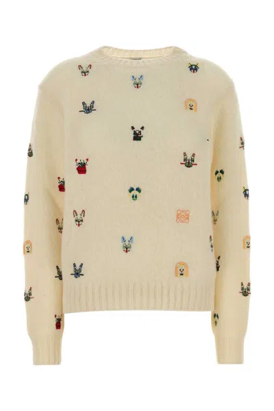 Loewe Cream Wool Blend Sweater In Yellow