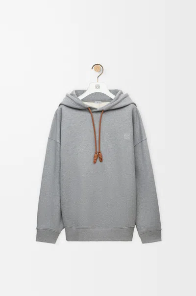 Loewe Mens Grey Melange Leather-drawstring Relaxed-fit Cotton-jersey Hoodie In Gray