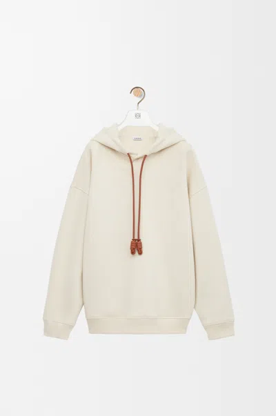 Loewe Logo-embroidered Leather-trimmed Cotton-jersey Hoodie In Neutral
