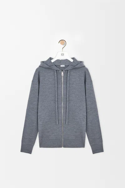 Loewe Anagram Zip Hoodie Featuring Drawstring Hood In Gray