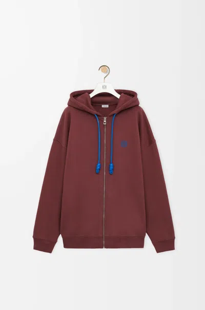 Loewe Mens Burgundy Leather-drawstring Relaxed-fit Cotton-jersey Hoodie