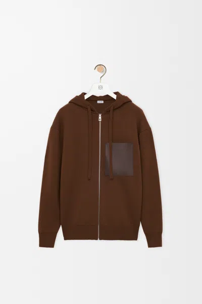 Loewe Mens Brown Leather Patch-pocket Wool Hoody