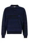 Loewe Mens Navy/black Striped Polo-collar Wool Jumper In Blue