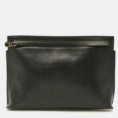 Pre-owned Loewe T Black Textured Leather Pouch