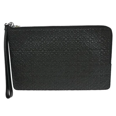 Pre-owned Loewe T Pouch Anagram Embossed Leather Black Leather Clutche & Pouche Bag ()
